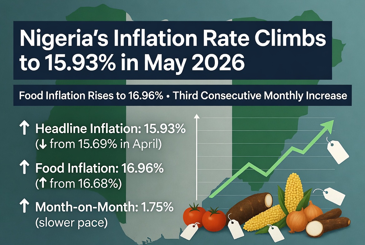 Nigeria’s Inflation Rate Climbs to 15.93% in May as Food Prices Edge Higher