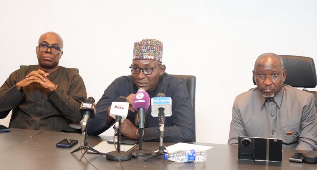 NMDPRA Authority Chief Executive Mallam Rabiu Umar speaks during the meeting while Minister of State for Petroleum Resources (Gas) Ekperikpe Ekpo observes