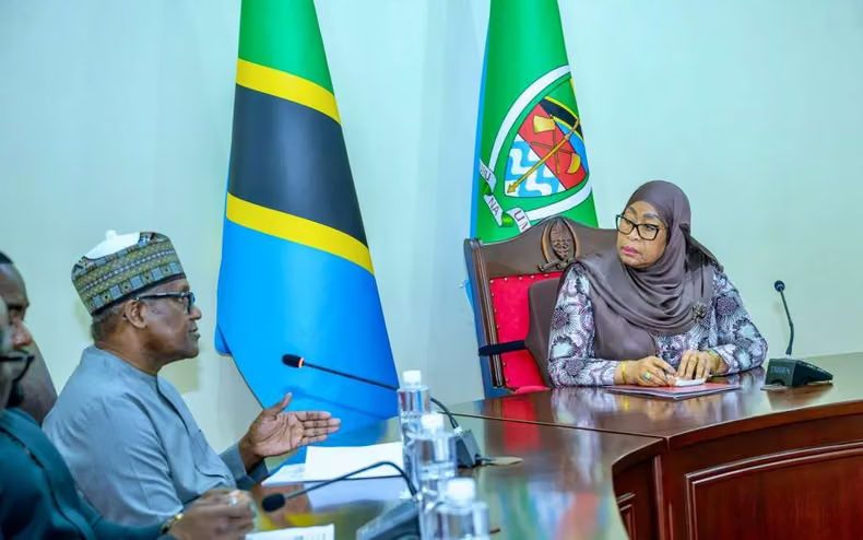 Aliko Dangote and Tanzanian President Samia Suluhu Hassan during talks in Dar es Salaam